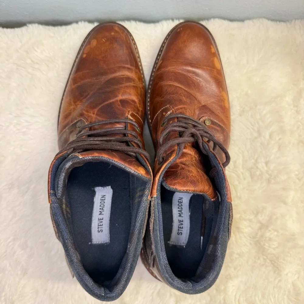 Steve Madden Medici Men's Leather Chukka Boots Cognac Brown Lace-Up Size 11